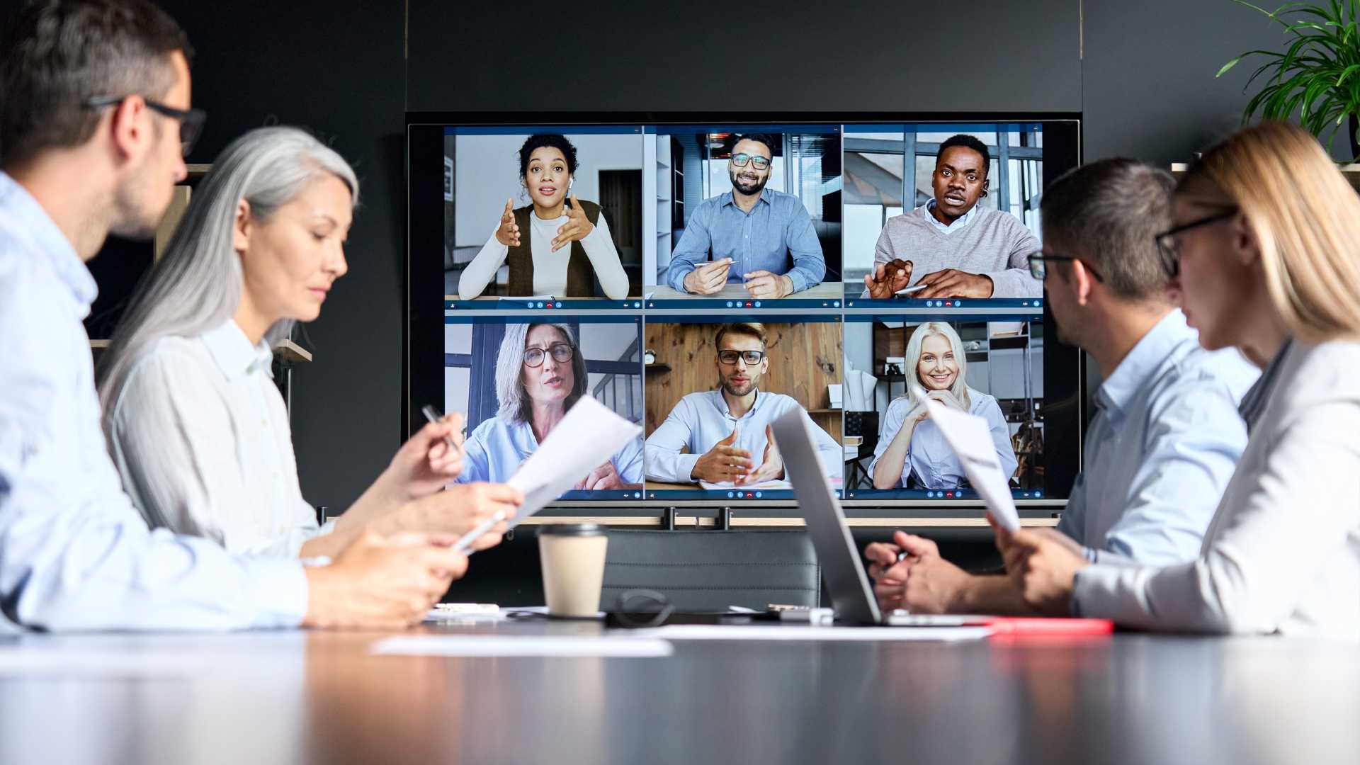 Global team on a video conference call